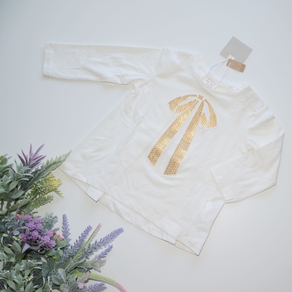 Zara Other - ZARA BabyGirl Tee with Sequinned Bow, ecru
